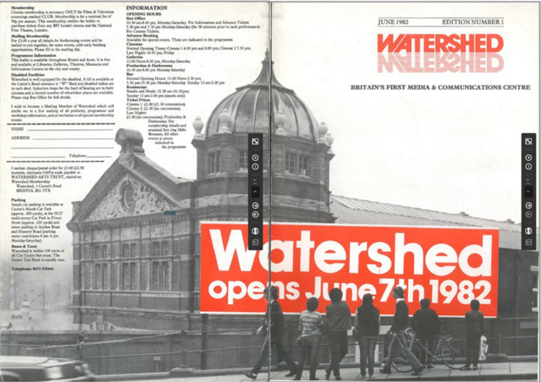 the image shows a black and white poster of watershed from 1982